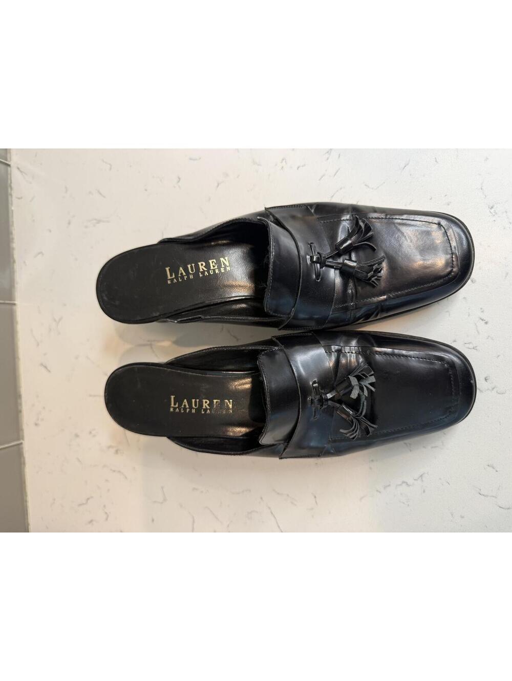 Lauren Ralph Lauren Black Leather Tassel Mule Heels Size 7B